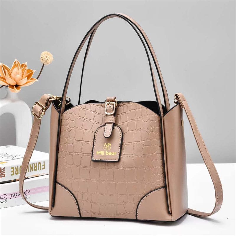 L / khaki New hot selling wholesale ladies bucket bag designer light luxury messenger shoulder bag crocodile leather woman's handbag