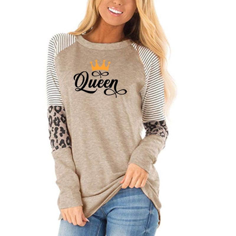 L / Khaki Queen new women tshirtcotton aesthetic long sleeve harajuku custom logo oversize tee girl top printed shirts