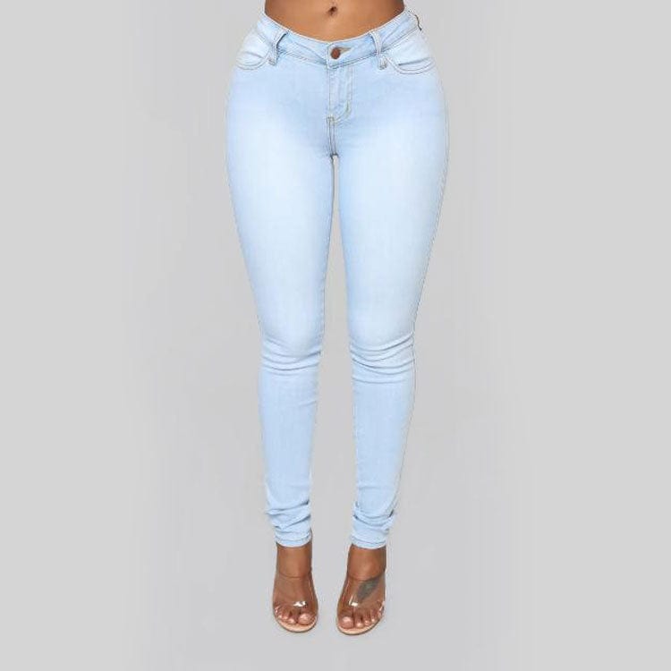 L / Light Blue New Arrival Fashion New Design Pencil Fall Stretch Slim High Waist Blue Denim Pants Women Jeans