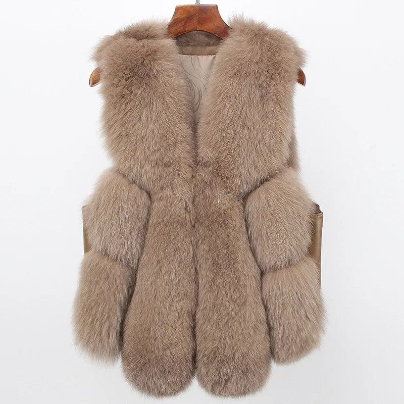 L / Light khaki (short) New Real Fox Fur Vest Women's Small Short End Fox Fur Coat Women's Clothing