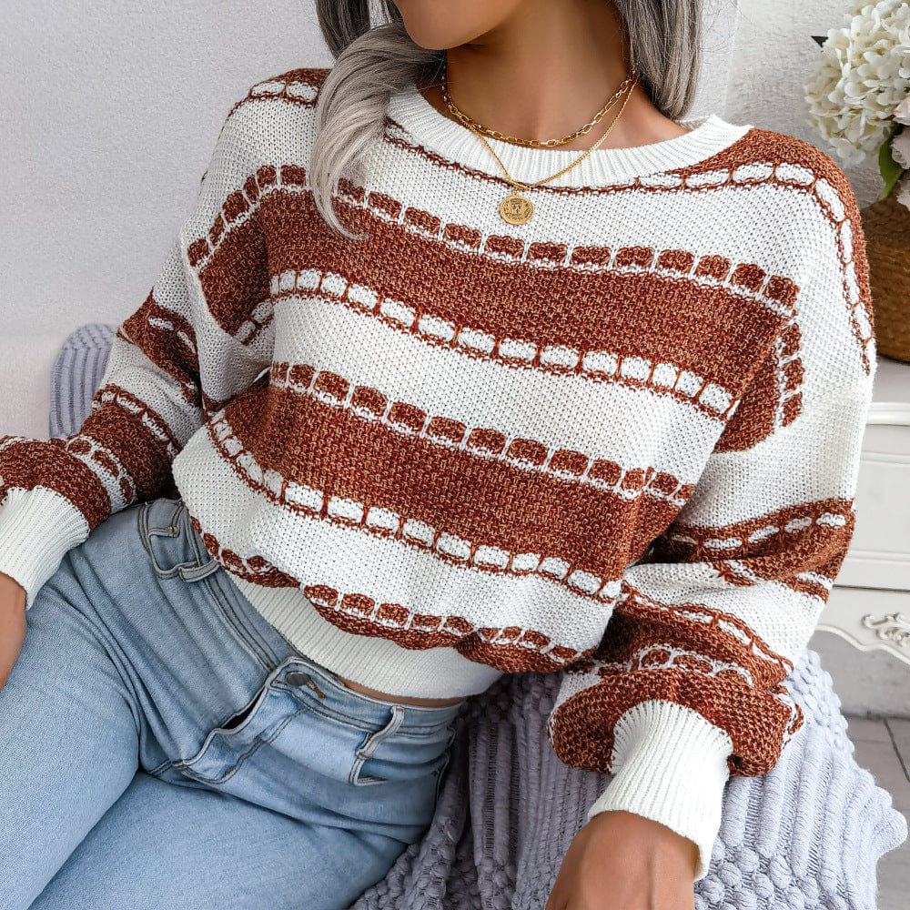L / Orange 10%OFF Autumn and winter European and American fashion contrast color long-sleeved knitted sweater women's pullover
