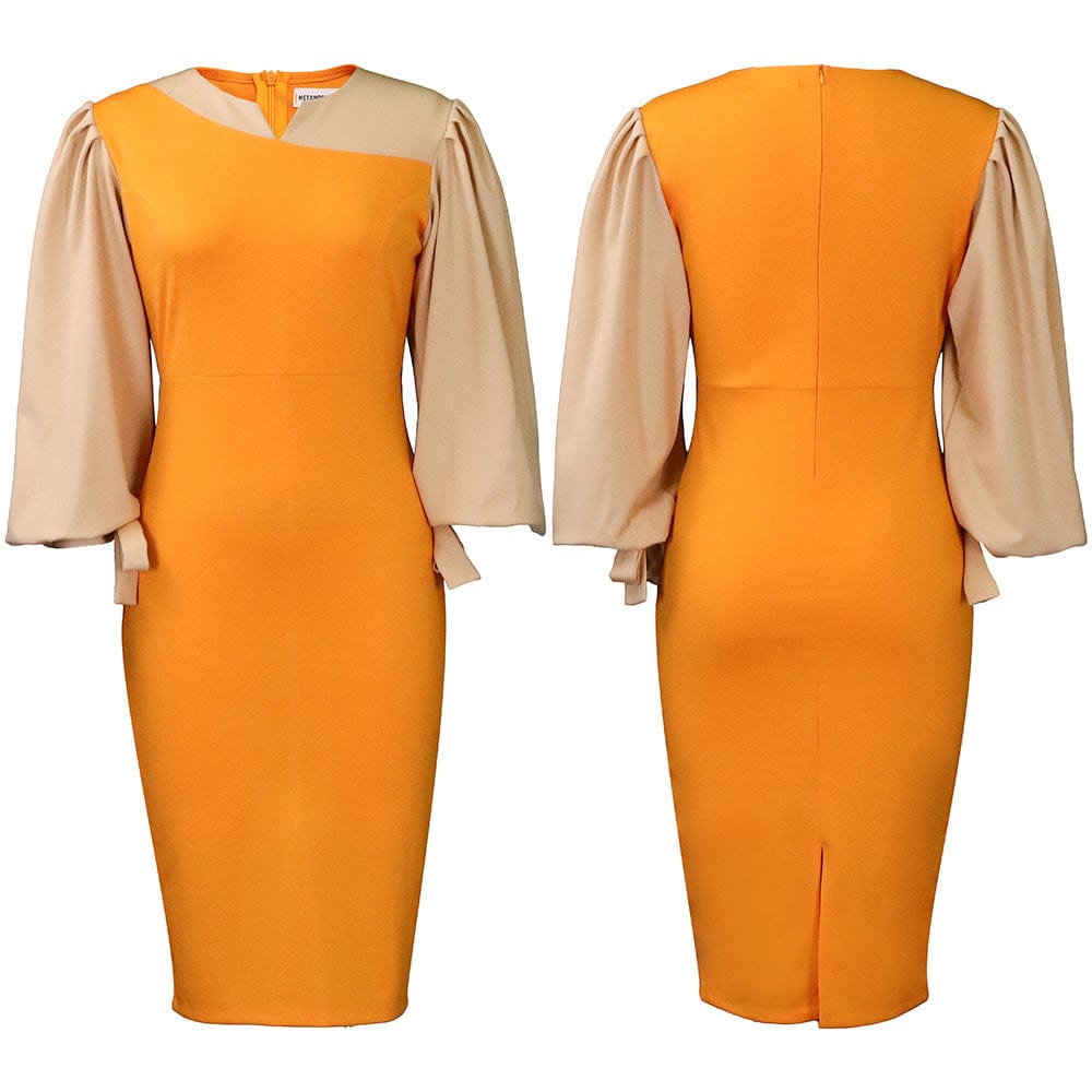 L / Orange Fashion Fall 2023 Women Clothes Plus Size Dress Elegant Office Lady Business Dress Women Long Sleeve Career Dresses
