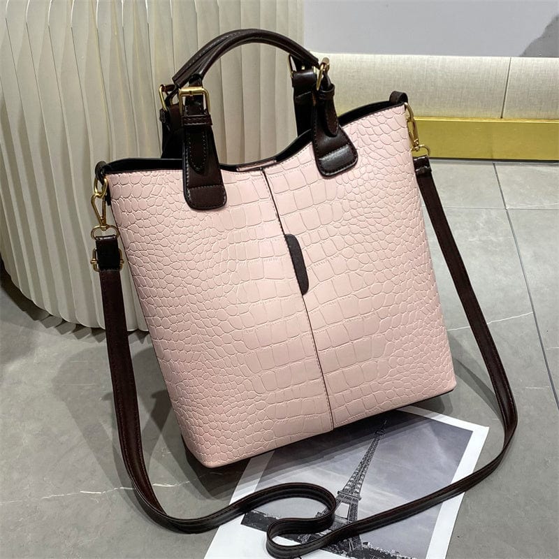 L / pink Large Waterproof Fashionable Shoulder Crossbody Bag Cowhide grain factory wholesale large capacity ladies handbags
