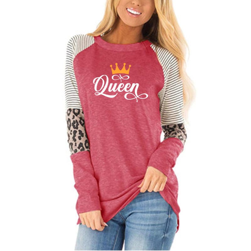 L / Pink Queen new women tshirtcotton aesthetic long sleeve harajuku custom logo oversize tee girl top printed shirts