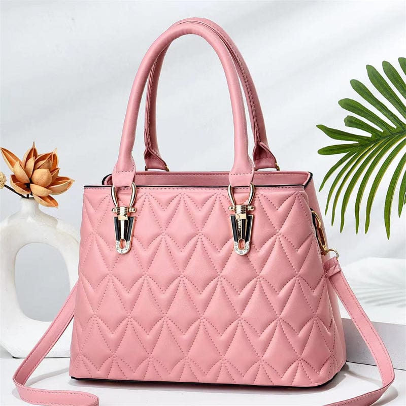 L / Pink trend rhombus pattern design party messenger bag large capacity elegant ladies shoulder bag fashion high quality handbags