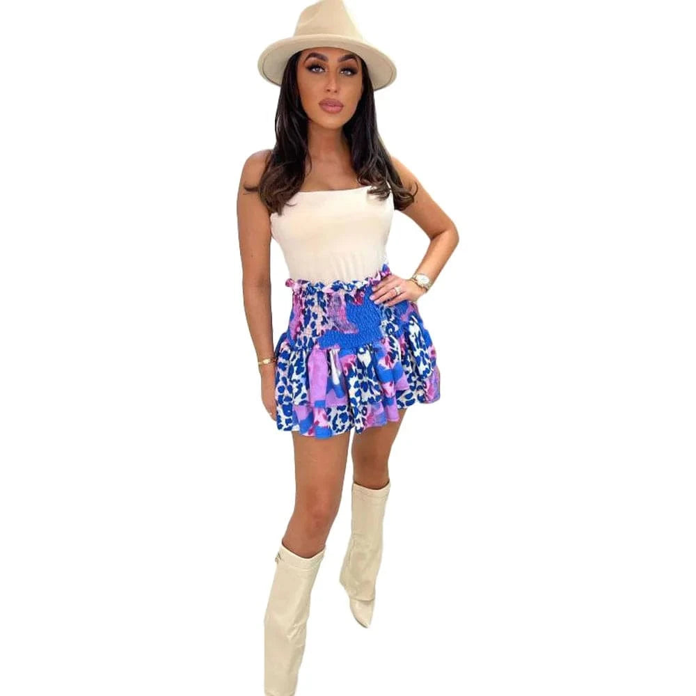 L / Purple Ladies Boutique Clothing Summer Short Sexy Midi Skirts Women Half Pleated A Line High Waist Office Skirt Cut Print Pleated