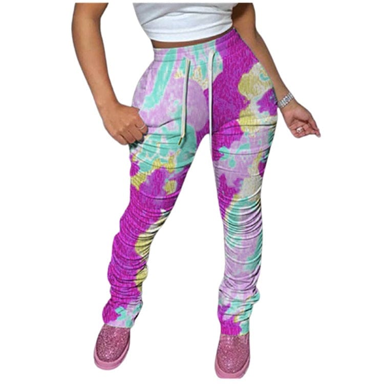 L / Purple RX New and hot outdoor temperament elastic waist sports pants for women active tie dye plus size women's pants & trousers
