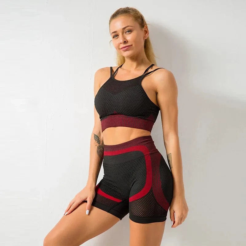 L / Red 2 Pieces Yoga Sets Fitness Women Sport Bra Tank Top Fitness Running High Waist Lulu Yoga short Active wear For Women's Yoga Set