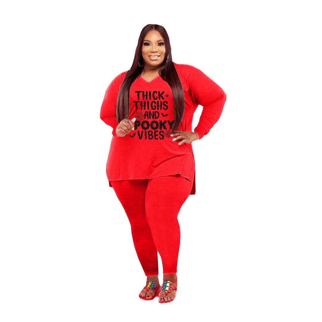 L / Red Drop Shipping Women Clothes Long Sleeve Casual Bodycon 5xl Plus Size Set Women Clothing Plus Size Women's Sets