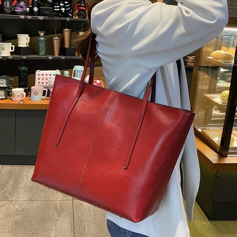 L / Red good quality fashion big office designer tote hand bags ladies luxury stylish genuine leather large handbags