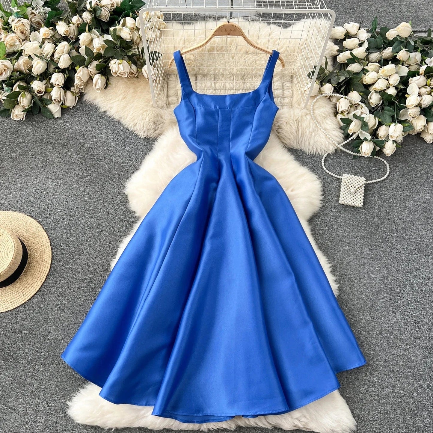L / Red Plus Size High Quality Summer Romantic Square Collar Tunic Slim Tank Midi Dress For Women