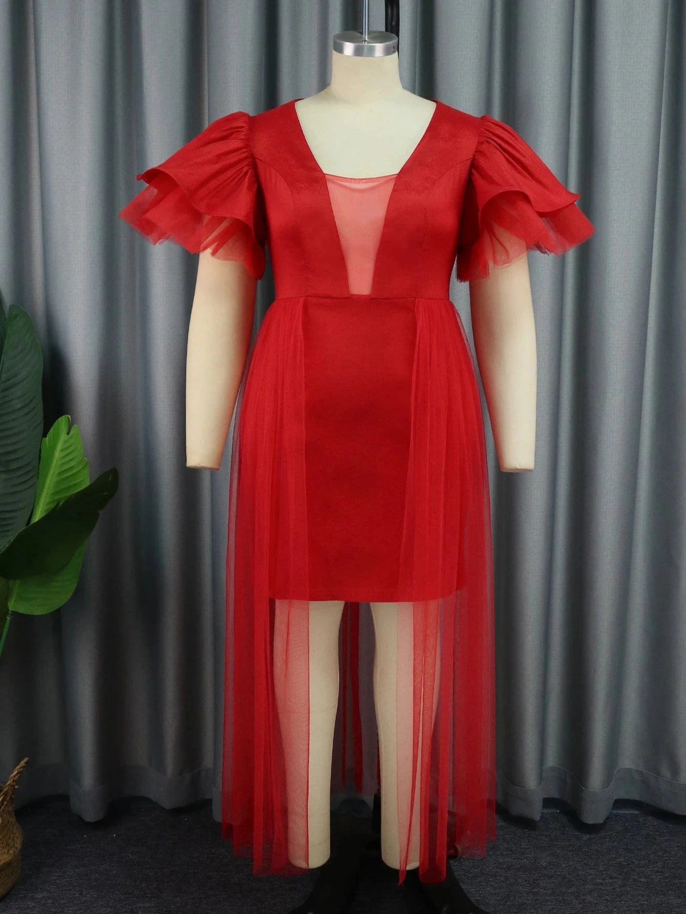 L / Red Red Christmas Party Latest AOMEI Wedding Women Plus Size Tulle Dresses