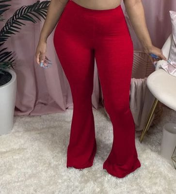 L / Red S-4XL plus size ladies leggings 2023 Solid color Women high Waist stacked pants leggings flare pants