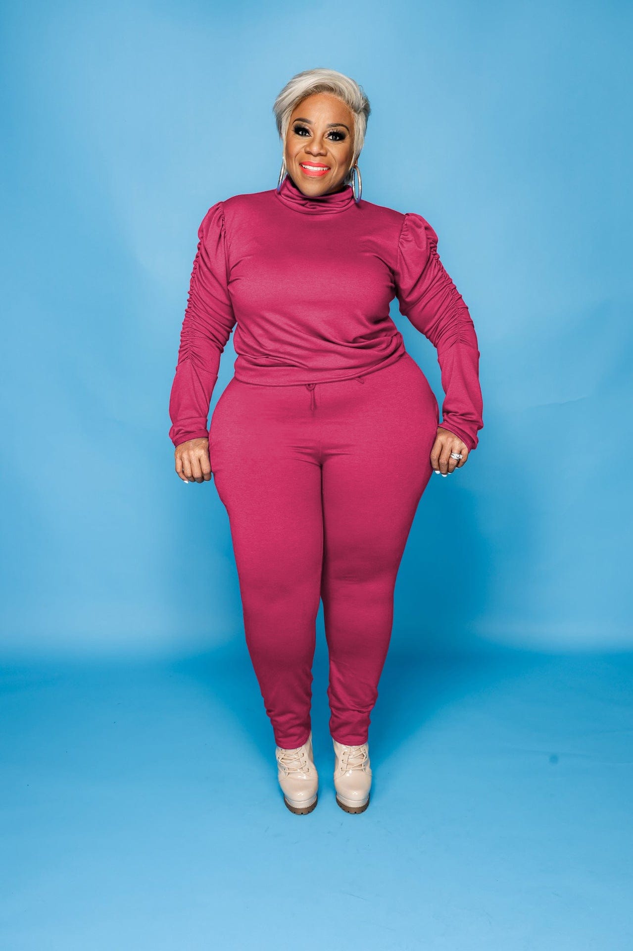 L / Rose Madder New Arrival 2022 Fall Custom Logo Knitted Suit Trending Solid Color Long Sleeves Fashion Casual Plus Size 2 Piece Outfits
