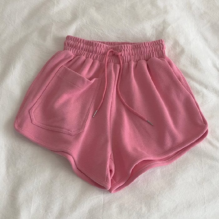 L / Rose red Sports shorts women's summer street style high waist loose and thin a-line hot pants wide leg pants casual yoga pants women
