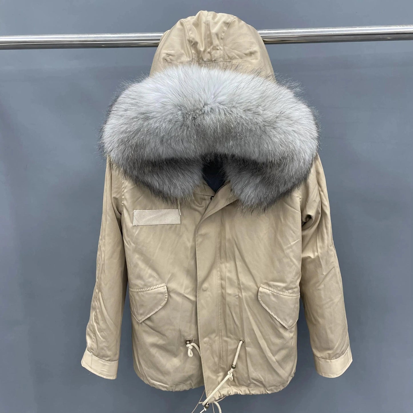L / Short beige+ gray fur Wholesale Lady Hoodies Warm Plus Size Winter Fur Parka