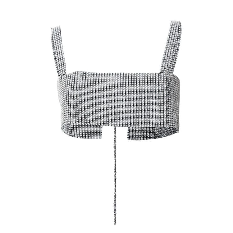L / silver Summer Sexy Tank Top Women Shiny Diamond Glitter Sequins Camisole Bustier Sexy Clubwear Crop Tops
