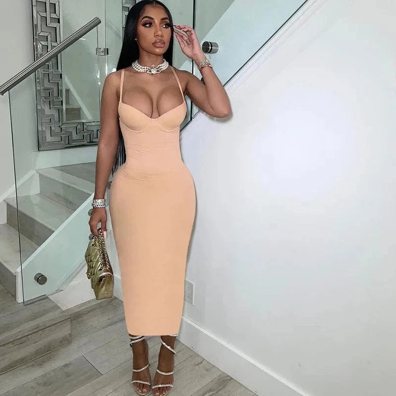L / Skin(Khaki) 2024 New Arrivals Africa Pencil Summer O-Neck Ladies Women Clothing Elegant Casual Dresses