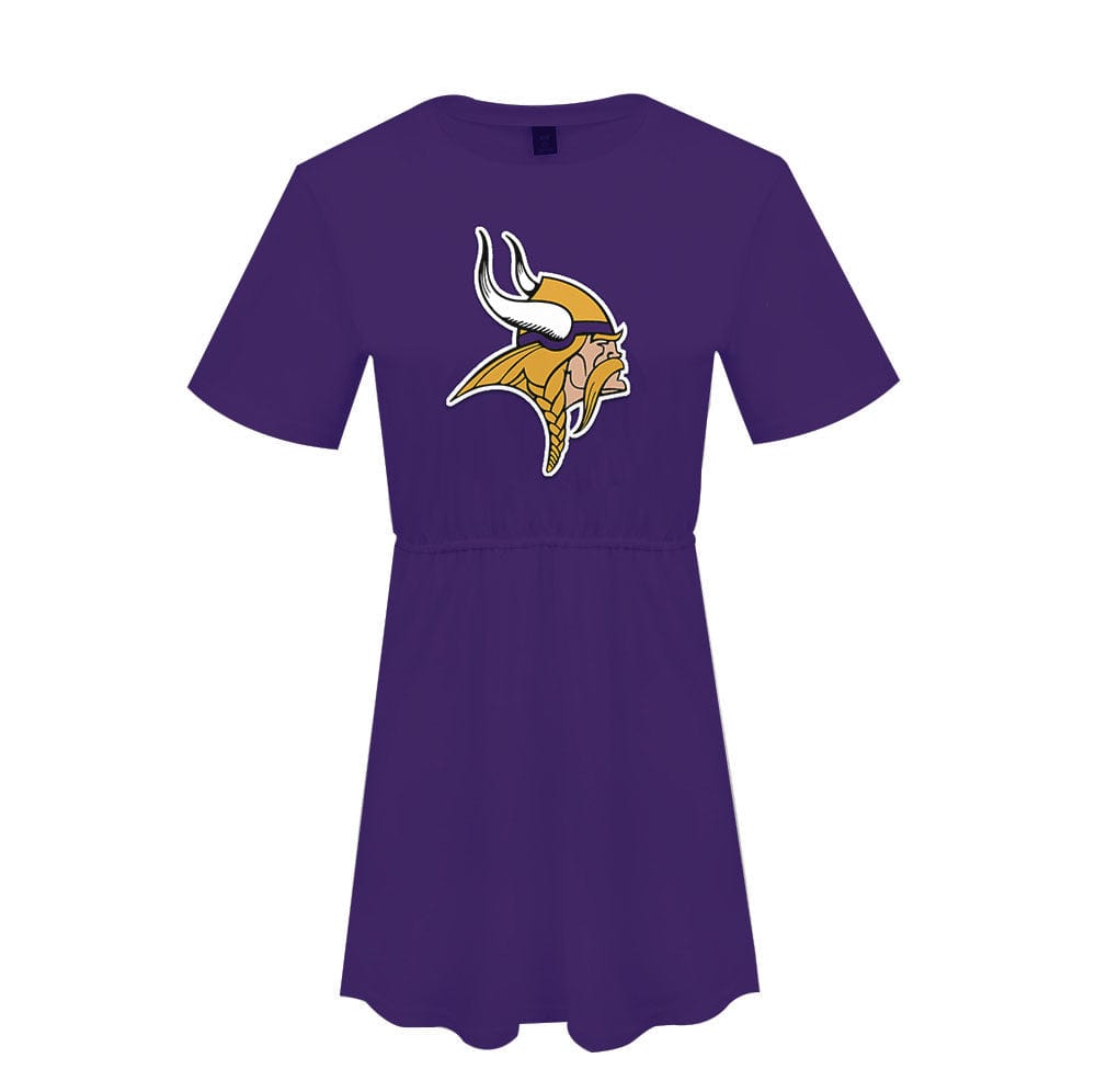 L / vikings cheap casual women dress custom nfl print polyester plus size dress comfortable loose t shirt ladies leisure dresses