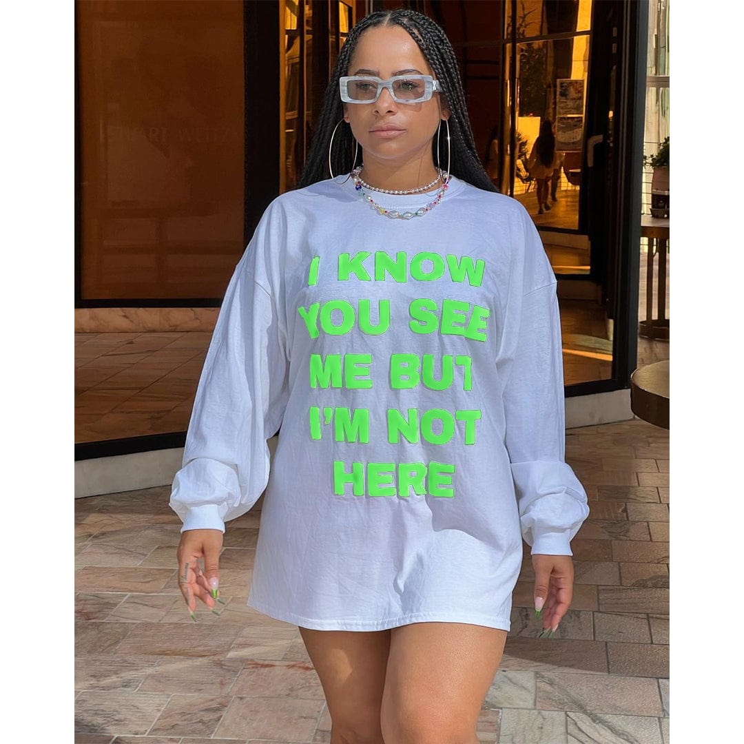 L / White 2022 New Arrivals Casual Double Sided Printed Letter T-Shirt Dress