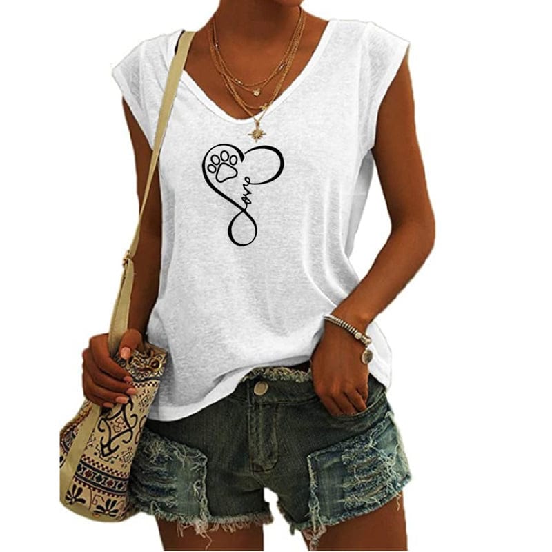 L / White DOG Heart shirts for women drop t-shirts american clothing tshirts with tshirt custom logo printed y2k cotton shirt