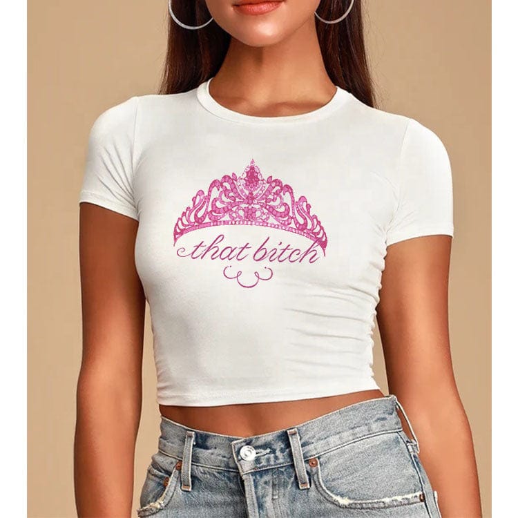 L / White-T09-609040890 High Quality Round Collar Customized Printed Crop Top   Lady 100% Polyester Women Cropped T-shirt
