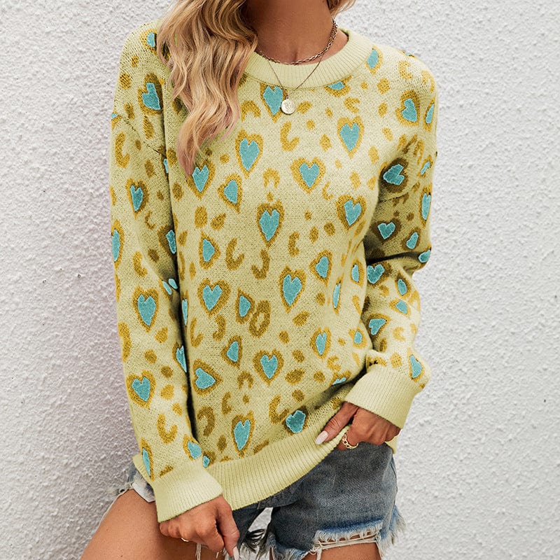 L / Yellow 2022 Autumn And Winter New Women's Knitwear Loose Pullover Small Peach Heart Sweater For Women