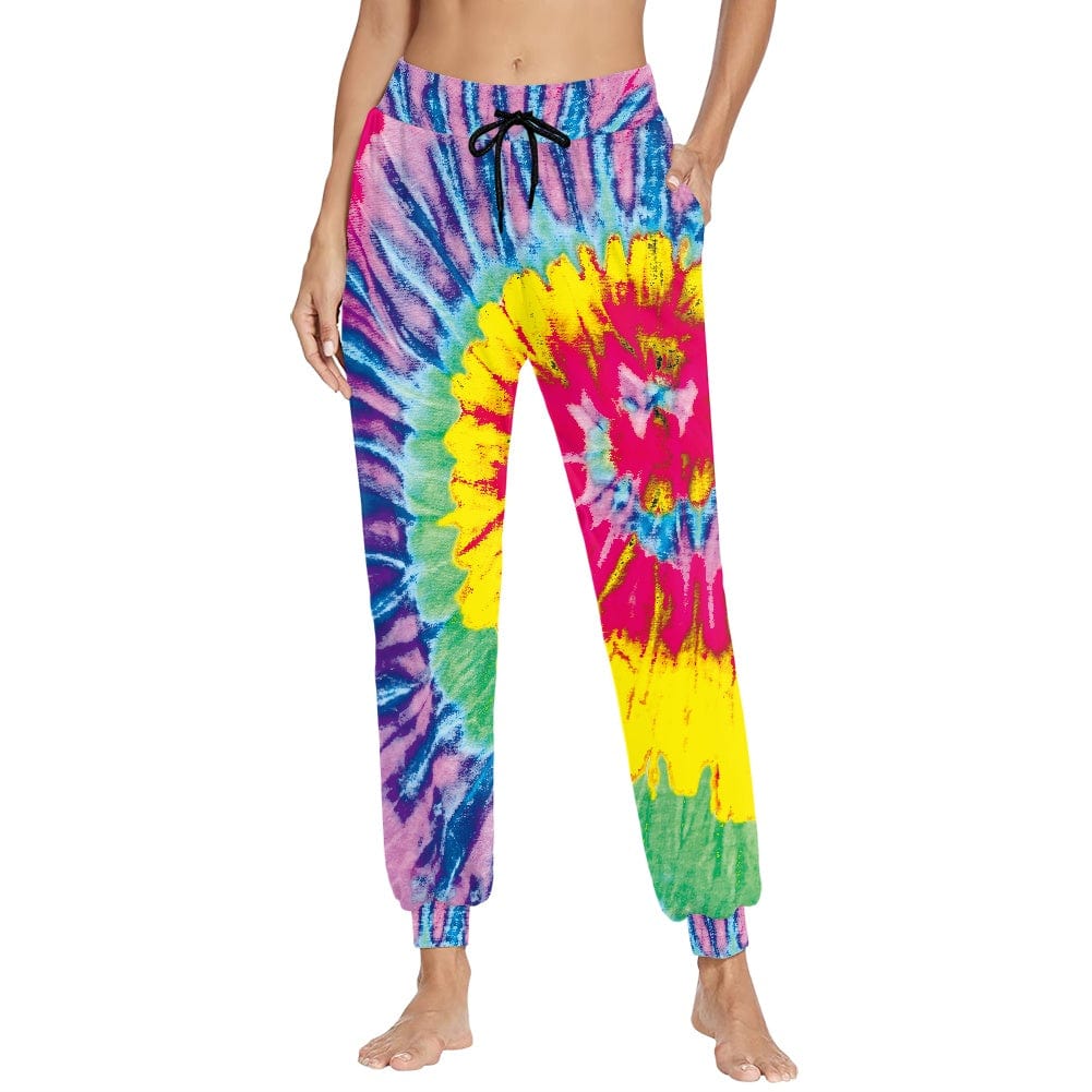 L / YSFF1281F90 Sunflower Tie Dye Print Sport Gym Fitness Workout Pants for Women's Casual Sweatpants Drawstring Pants Hip Hop Loose Trousers