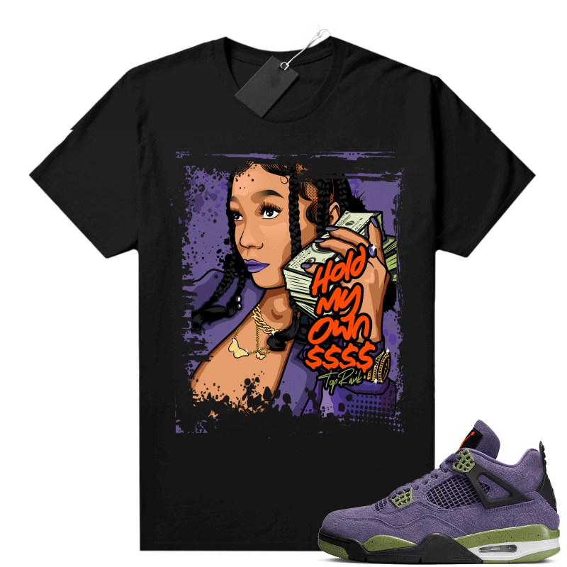 L / Z021532 Black Canyon Purple 4s Unisex Shirts Sneaker Match T Shirt Black Hold My Own Men Streetwear 100% Cotton Graphic Tees