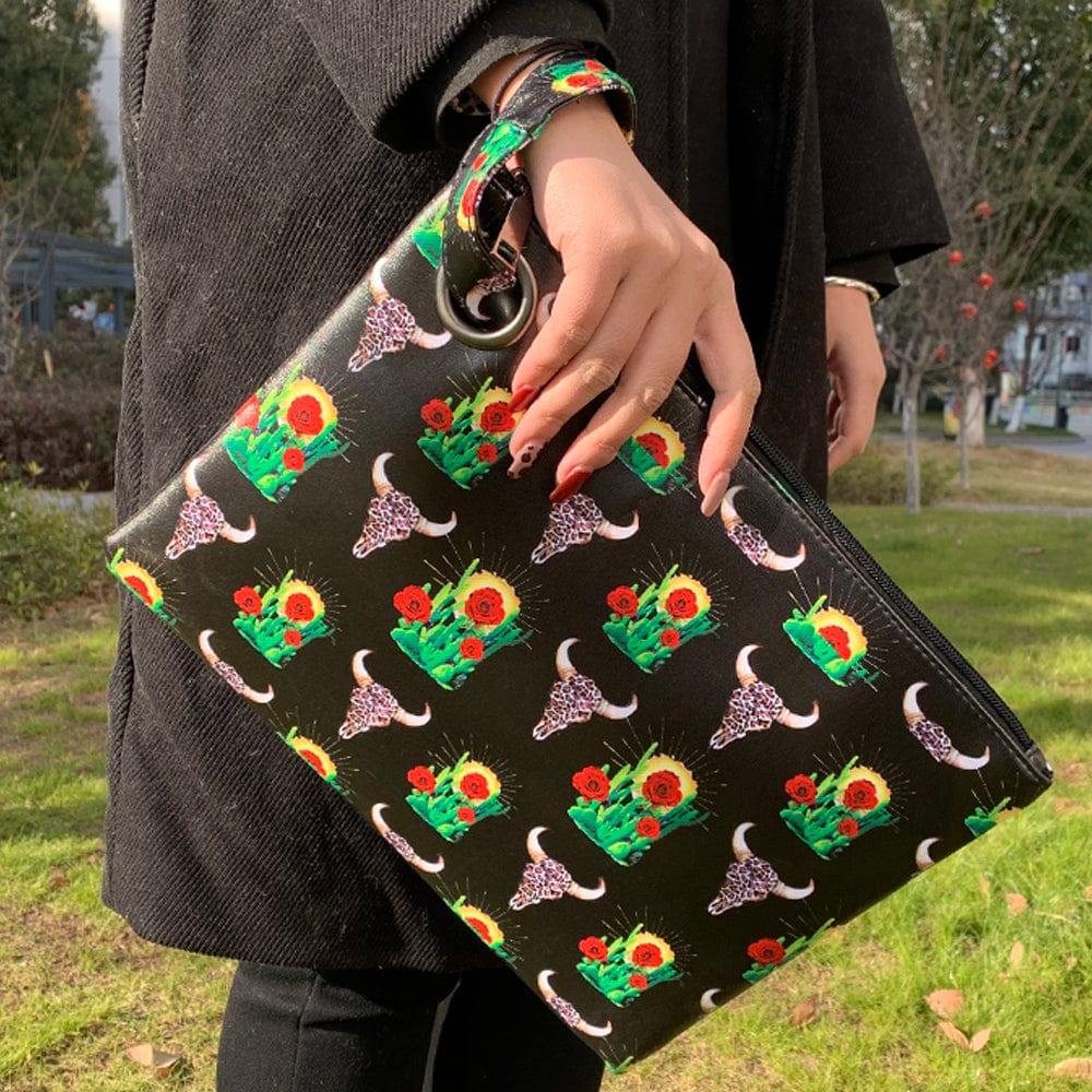 L2 skull floral Women Leopard with Hair Oversized Clutch Bag Designer Large Capacity Clutch Handbag Lady Wristlet Purse Evening Bag For Girls