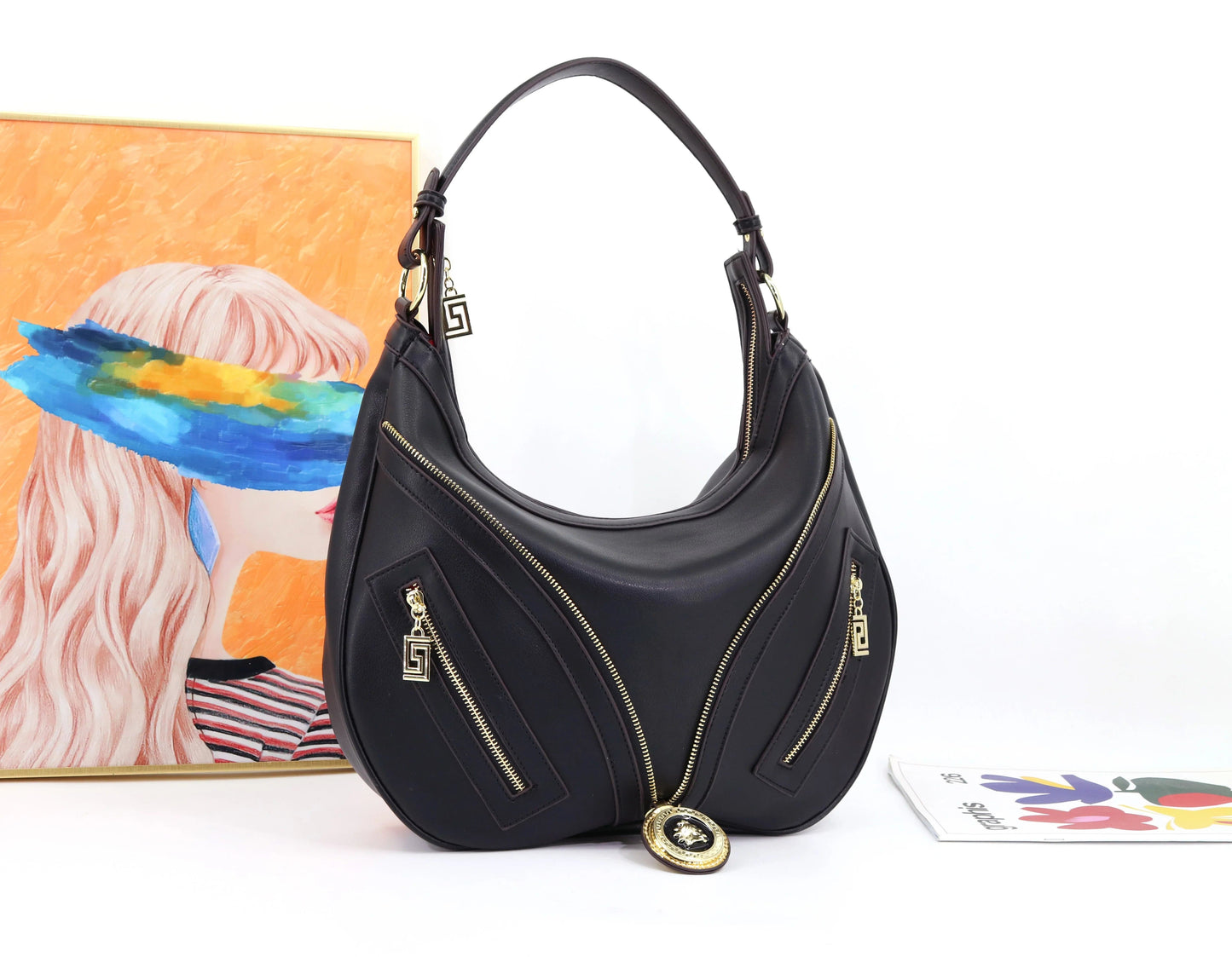 L37*W10*H34*HANDLE 16CM / black 230214 Ladysky top selling hobos shoulder bag for women soft Pu leather ladies bag big size designer underarm half moon bag factory