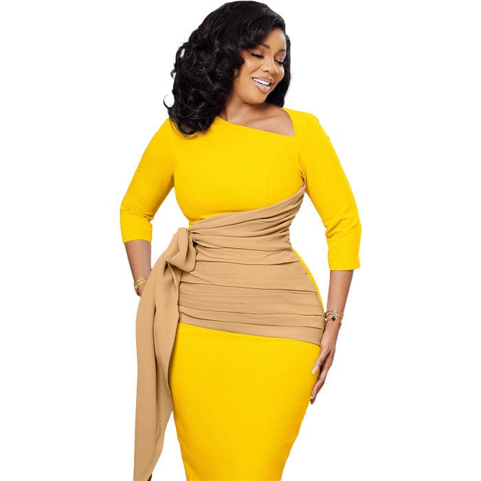 L483-african dresses for women clothing waist tie elegant dresses simple bodycon dress