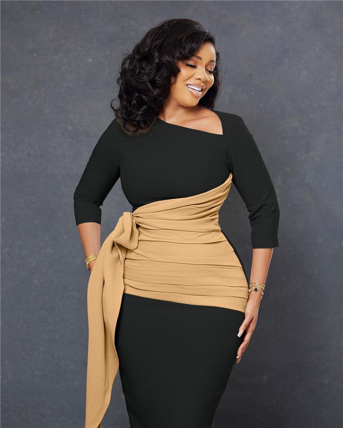 L483-african dresses for women clothing waist tie elegant dresses simple bodycon dress