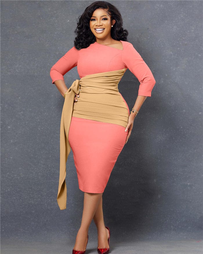 L483-african dresses for women clothing waist tie elegant dresses simple bodycon dress