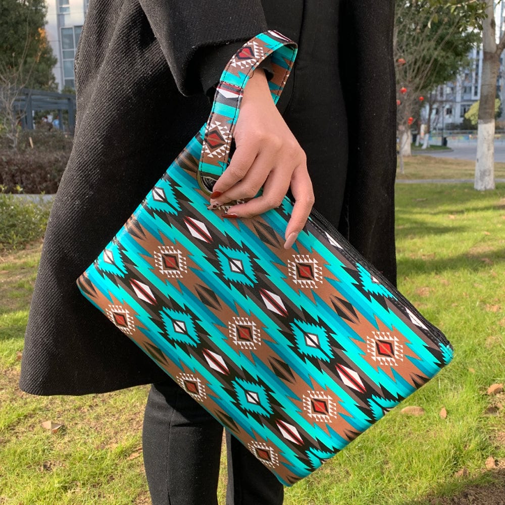 L5 turquoise tribal Women Cowhide with Hair Oversized Clutch Bag Designer Large Capacity Clutch Handbag Lady Wristlet Purse Evening Bag For Girls