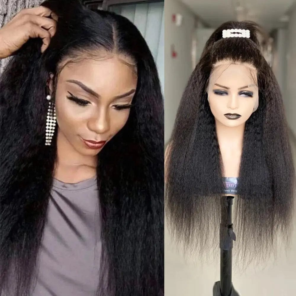 Lace Front Wig Yaki Human Hair Wig Brazilian Kinky Straight Lace Front Wig For Women Pre plucked 13*4