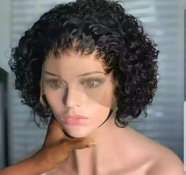 Lace Front Wigs Tiny Curly Black Color Short Pixie Bob