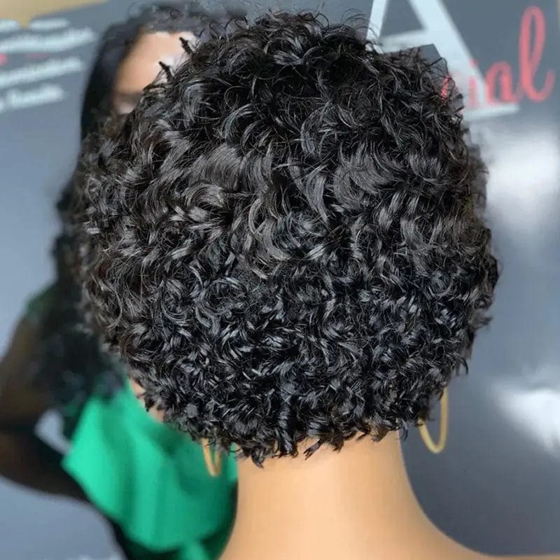 Lace Front Wigs Tiny Curly Black Color Short Pixie Bob