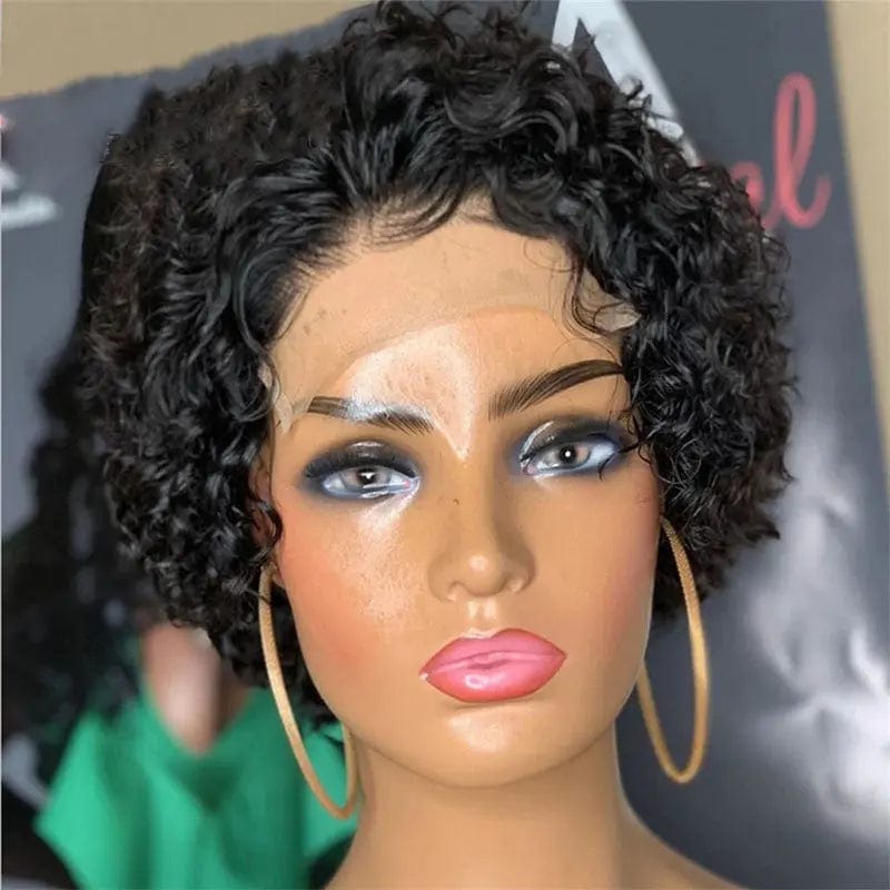 Lace Front Wigs Tiny Curly Black Color Short Pixie Bob