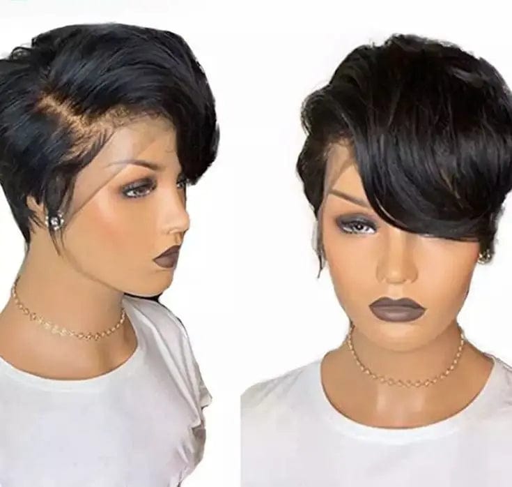 Lace Front Wigs Tiny Curly Black Color Short Pixie Bob