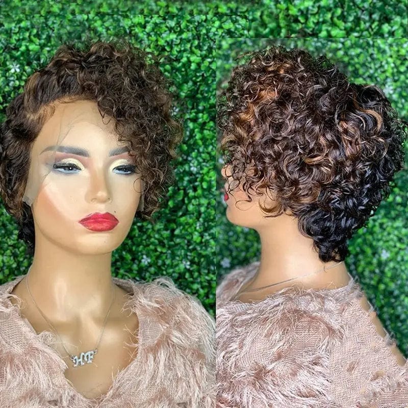 Lace Front Wigs Tiny Curly Black Color Short Pixie Bob