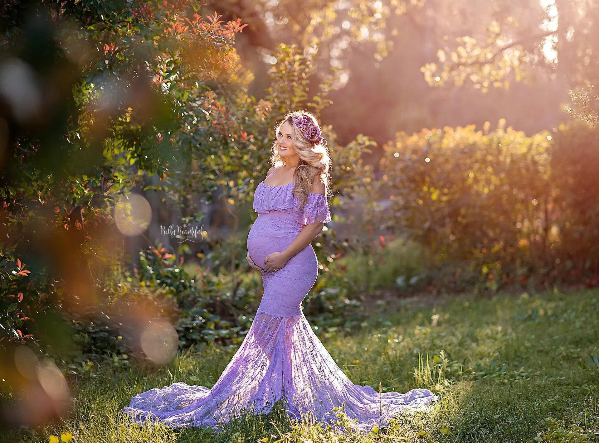 Lace Maternity Ruffle Long Maternity Dresses Photography Pregnant Floor Dress Wedding  Off-shoulder Plus Size White Purple Ball