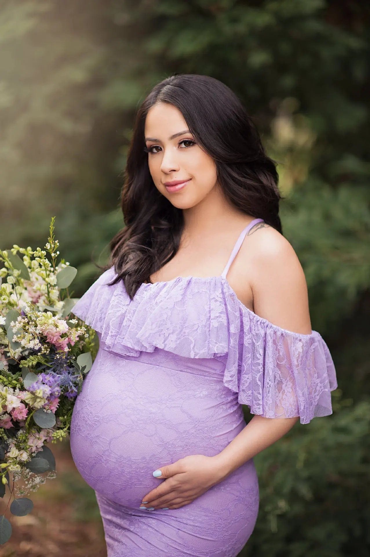 Lace Maternity Ruffle Long Maternity Dresses Photography Pregnant Floor Dress Wedding  Off-shoulder Plus Size White Purple Ball