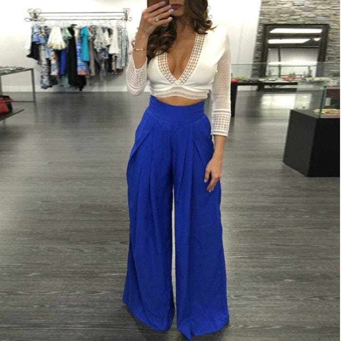 Ladies Casual Wide Leg Harem Pants With Pockets - Designer Summer Wear Chiffon Crepe Trousers For Women A319