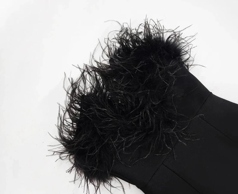 Ladies Clothes Wholesale Strapless Black Feathers Bodycon Bandage Evening Dresses