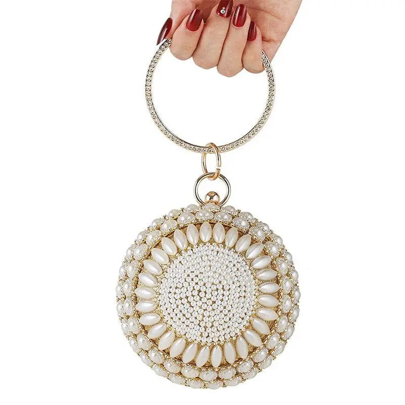 Ladies Crystal Pearl Beaded Ball Shaped Women Dinner Purse Evening Clutches Pearl Round Crystal Purse Bag