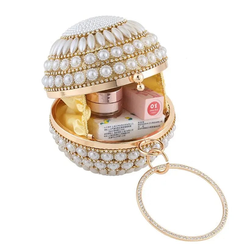 Ladies Crystal Pearl Beaded Ball Shaped Women Dinner Purse Evening Clutches Pearl Round Crystal Purse Bag