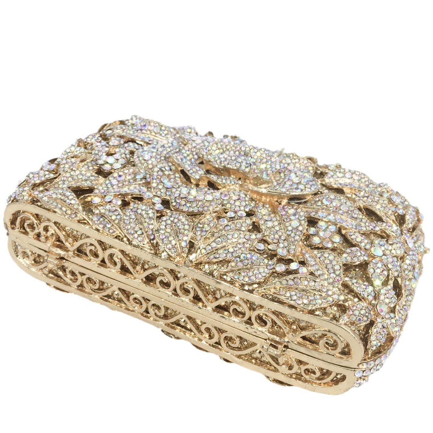 Ladies Diamond Handbag Handmade Hollow Out Crystal Evening Bags Luxury Metal Frame Flower Clutch Bag Purse for Women