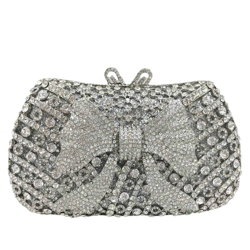 Ladies Handmade Diamond Handbag Hollow Out Bow Tie Crystal Evening Bags Luxury Metal Frame Flower Clutch Bag Purse for Women