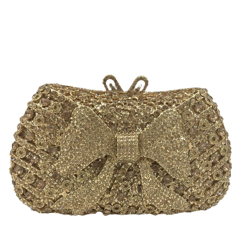 Ladies Handmade Diamond Handbag Hollow Out Bow Tie Crystal Evening Bags Luxury Metal Frame Flower Clutch Bag Purse for Women